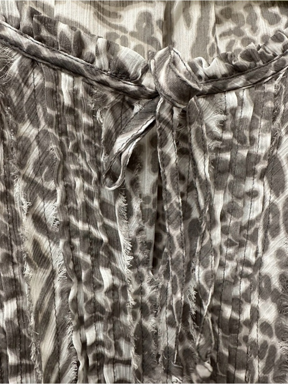 Express Gray Animal Print Pintuck Tie-Neck Blouse - Picture 3 of 3